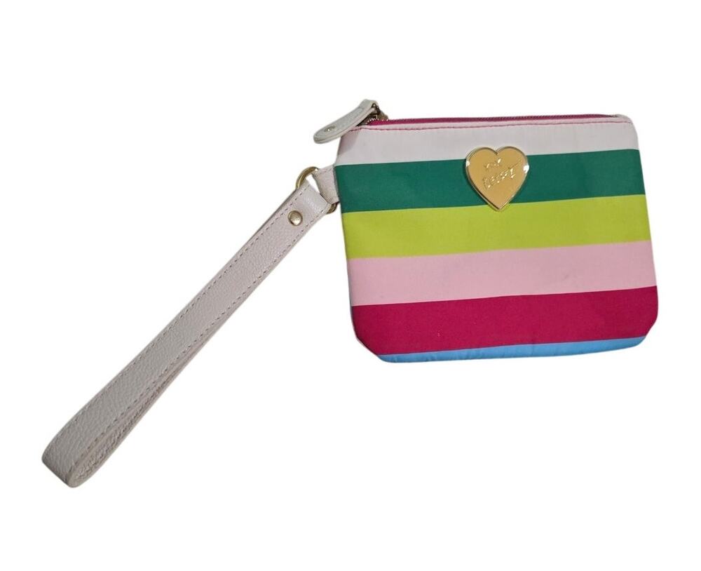 Betsey Johnson Rainbow Clutch Purse Wallet White Leather Heart